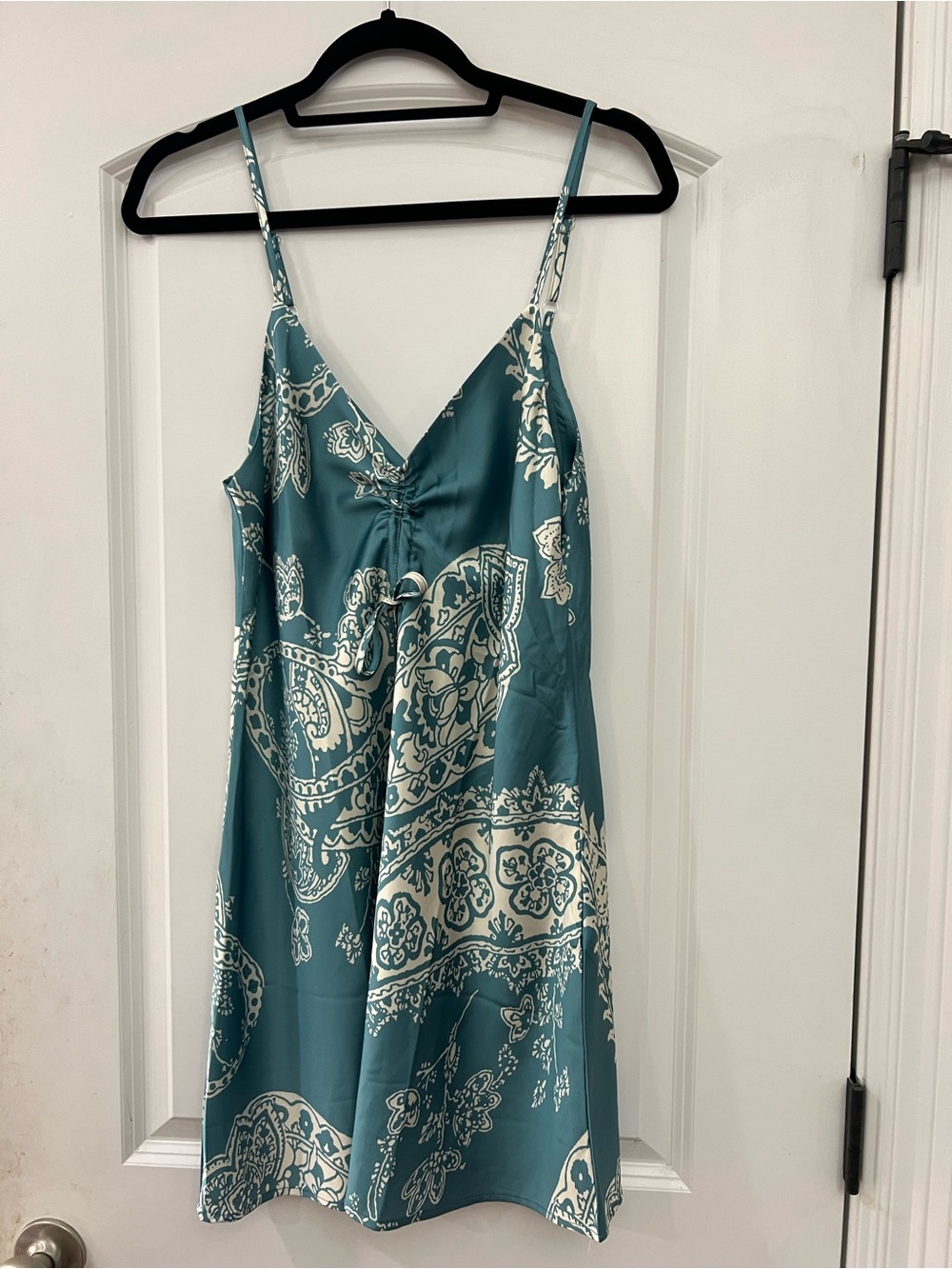SHEIN Teal and Cream Paisley Print Mini Slip Dress